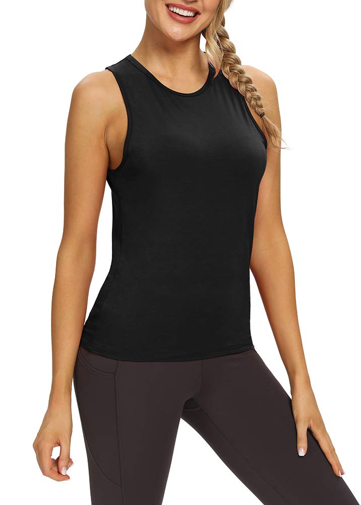 Mippo Open Back Workout Tops Yoga Shirts Athletic Shirts Tennis Muscle Tank Workout Tank Tops for Women Loose Fit Black M - Image 4